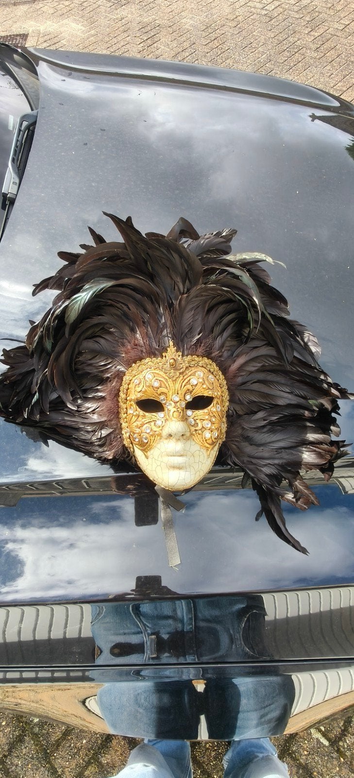 Venetiaans Masker met Veren - Goud en Zwart, Ophalen of Verzenden