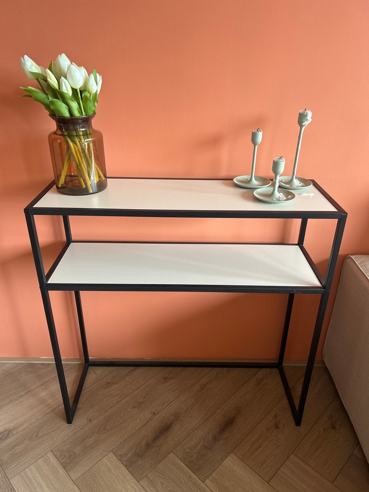 Sidetable (met folie beige gemaakt, kan terug naar hout), Huis en Inrichting, Ophalen, 50 tot 100 cm, Zo goed als nieuw, Metaal