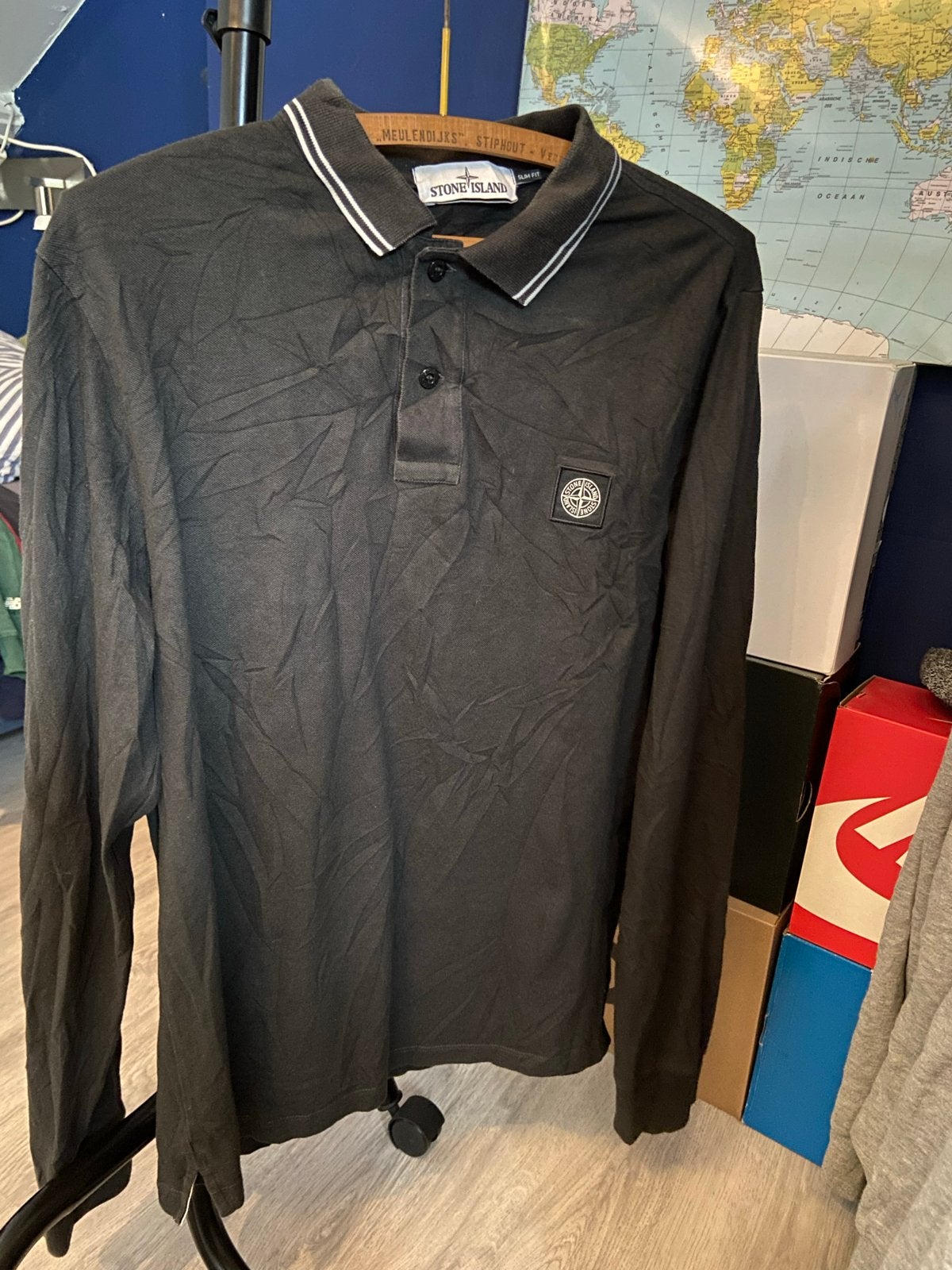 Stone Island Slim Fit Polo Lange Mouwen Zwart Maat M, Ophalen of Verzenden, Zo goed als nieuw, Maat 48/50 (M), Zwart