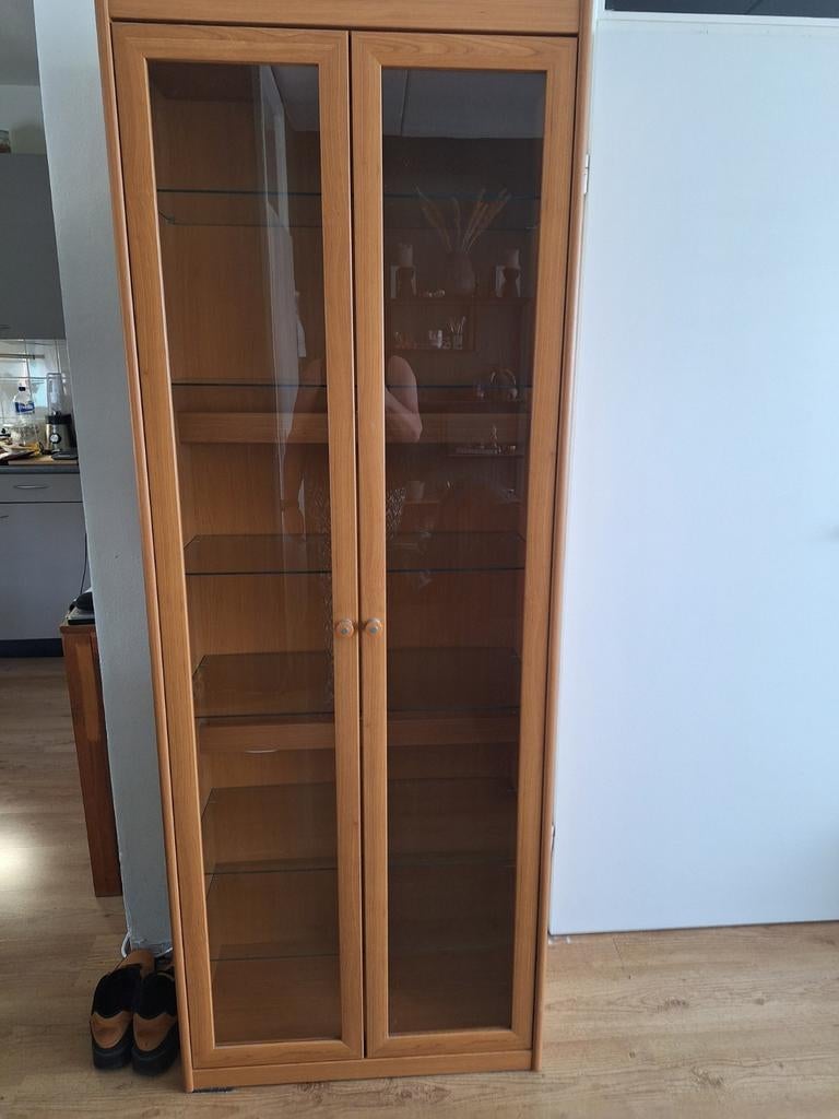 Vitrinekast met 6 glazen legplanken, Ophalen, 50 tot 100 cm, Zo goed als nieuw, 150 tot 200 cm