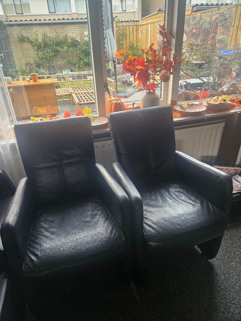 2 leren eetstoelen, Huis en Inrichting, Ophalen, Gebruikt, Bruin