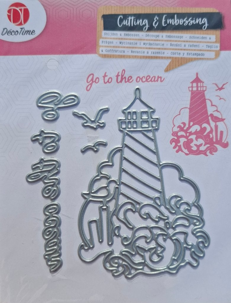 Snijmal nr 10 Embossing Go to the Ocean Vuurtoren Zeemeeuw, Onbekend, Nieuw, Ophalen of Verzenden, Pons of Mal