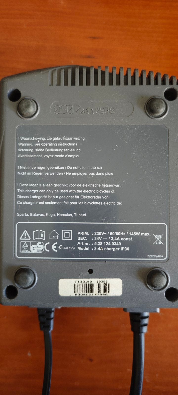 E-bike Oplader 230V / 3.4A - Sparta, Batavus, Koga, Ophalen of Verzenden, Gebruikt
