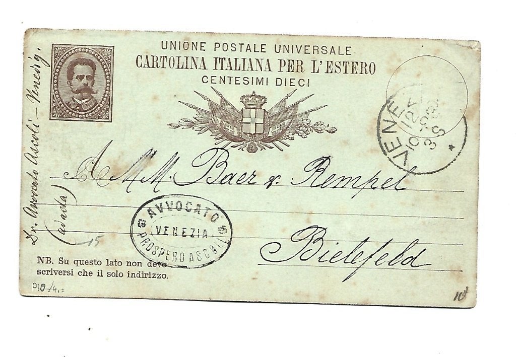 Italië -1883, Verzenden, Briefkaart