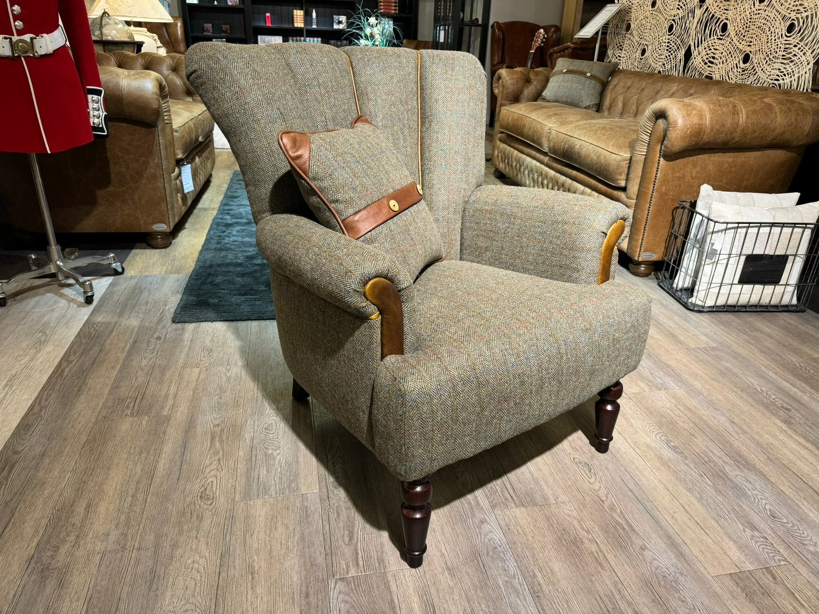 CHESTERFIELD FAUTEUIL STOF MANOR HARRIS TWEED leer, Ophalen of Verzenden, Nieuw, 75 tot 100 cm, Stof