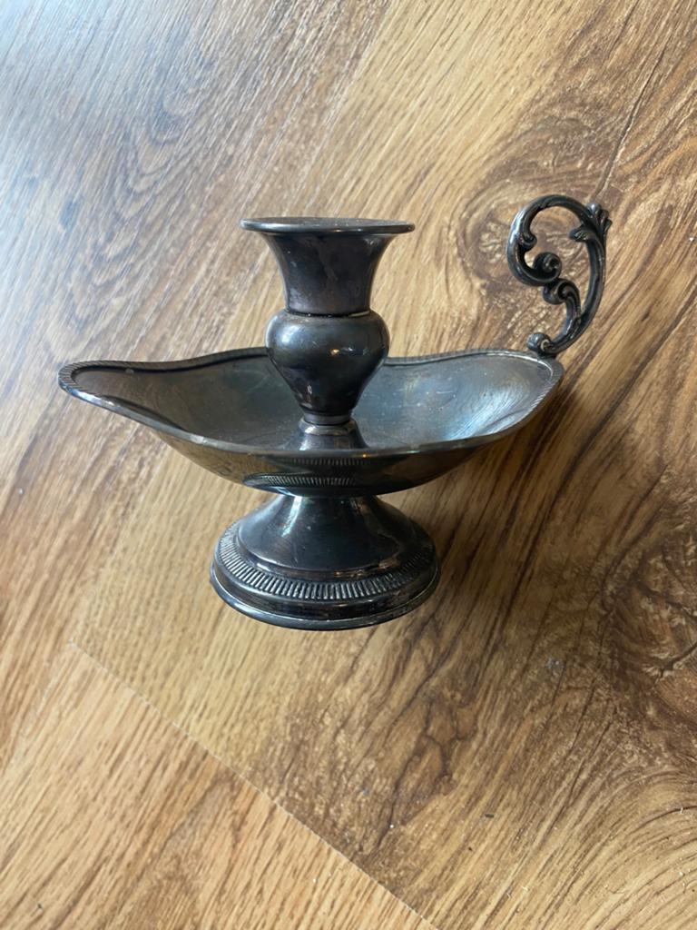 Zilveren kandelaar 8 cm hoog met oortje, Ophalen of Verzenden, Zilver