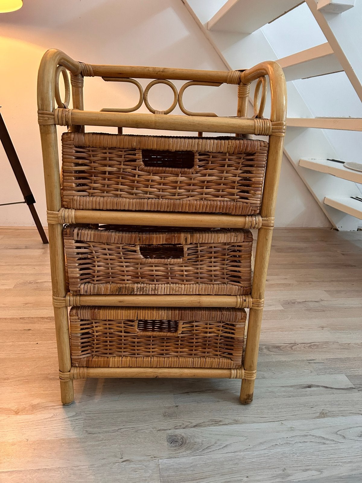 Vintage rotan ladekastje met 3 rieten manden, Huis en Inrichting, Kasten | Overige, Ophalen, Gebruikt