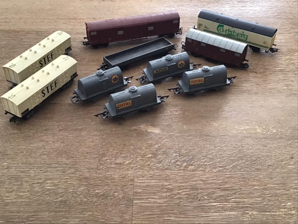 Kavel van 10 wagons HO gelijkstroom zie tekst, Gebruikt, Gelijkstroom, Jouef, Wagon