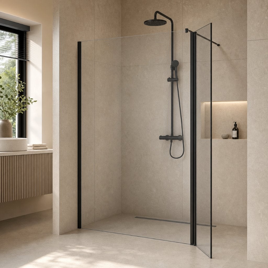 Bruynzeel Taro inloopdouche 120 cm zwart +draaibare klapwand, Ophalen of Verzenden, Bruynzeel Home products, Eendenparkweg 3, Info@douchezaak.nl