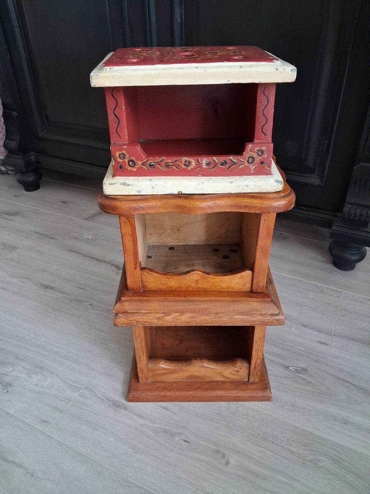 3 oude houten stoofjes # vensterbankje # plantentafeltje etc, Ophalen of Verzenden, Hout