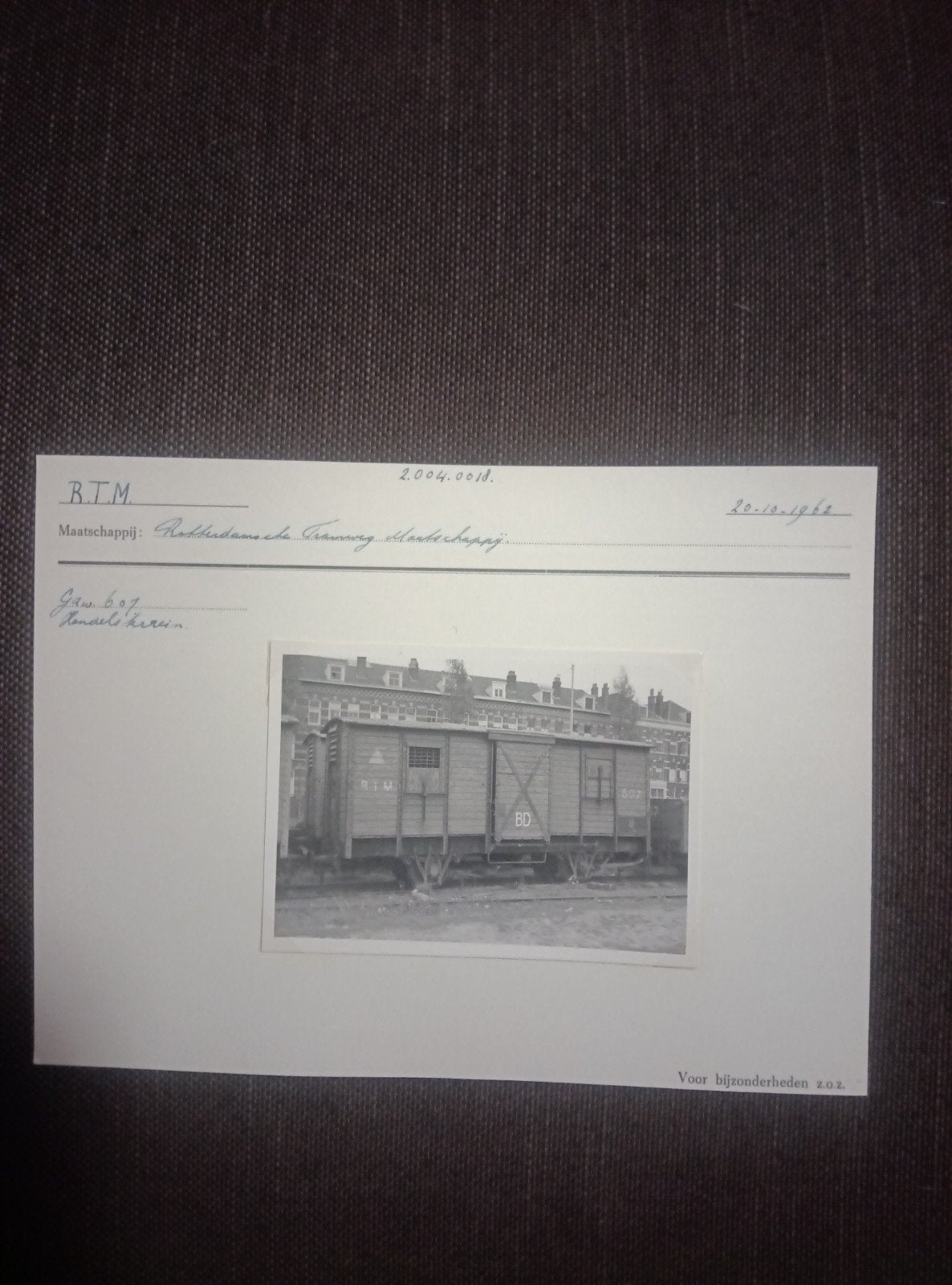 Historische foto:Goederenwagon R.T.M. (Rotterdamse Tramweg M, Verzamelen, Ophalen of Verzenden, Gebruikt, Trein, Kaart of Prent