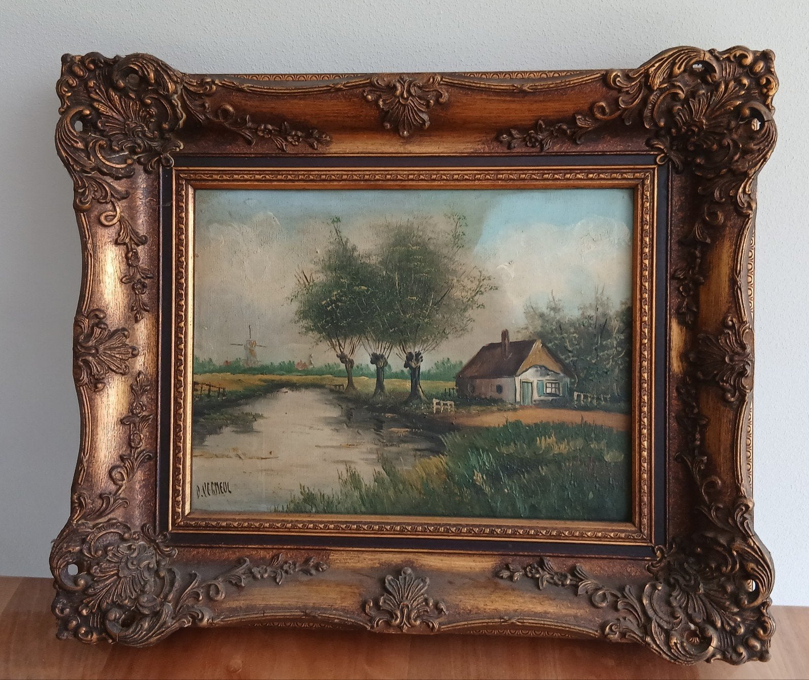 Schilderij landschap in antieke lijst, Ophalen of Verzenden