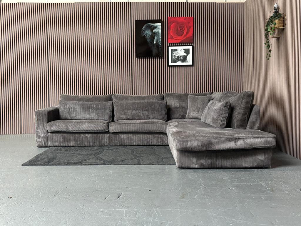 GRATIS LEVERING Ribstof Hoekbank Grijs 315x255 GEREINIGD