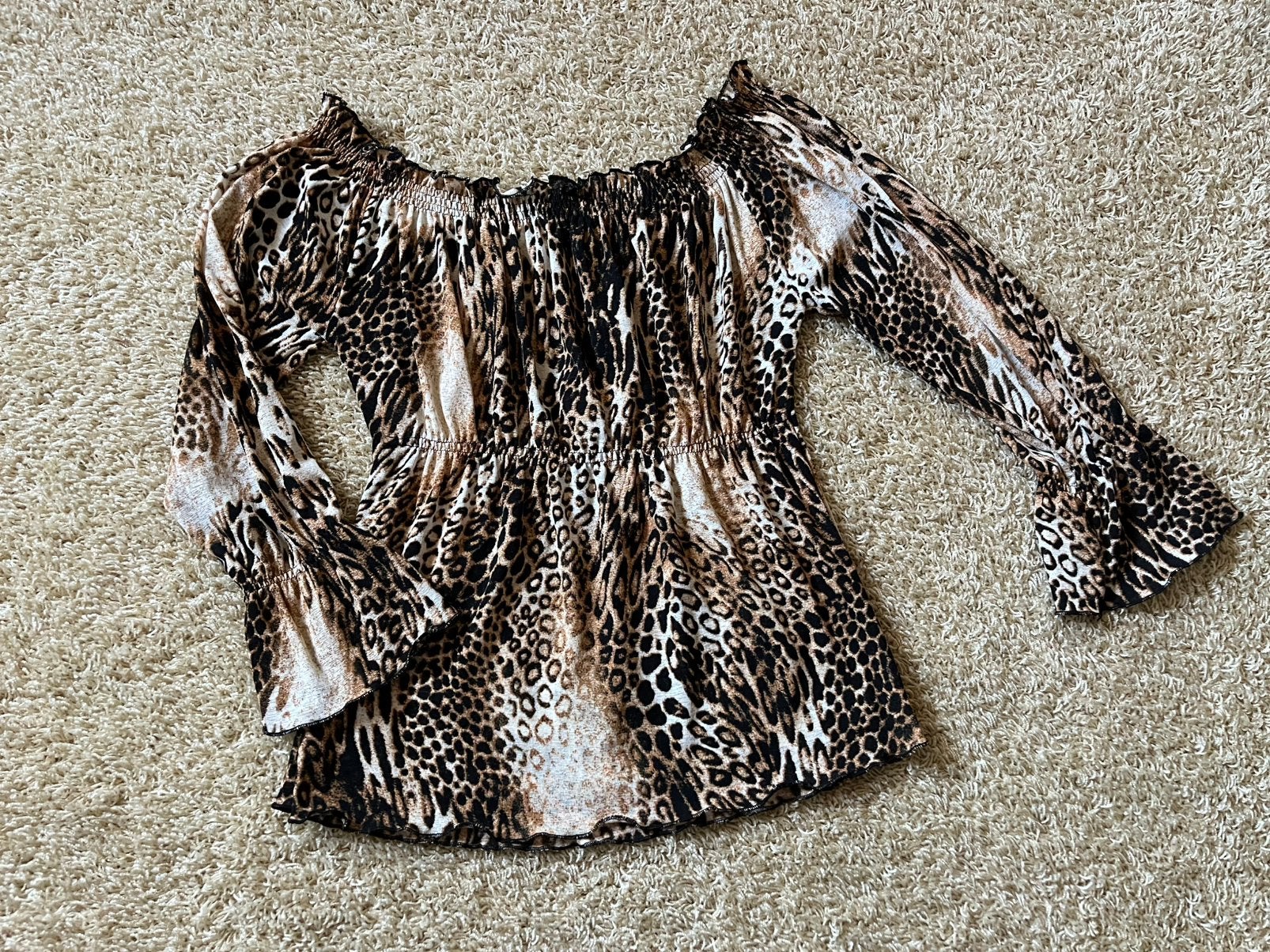 Off shoulder Blouse/top panter/leopard print one size  S/M/L, Maat 38/40 (M), Bruin, Ophalen of Verzenden, Zo goed als nieuw