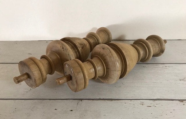 Set van twee Franse vintage houten balusters 30 cm, Ophalen of Verzenden