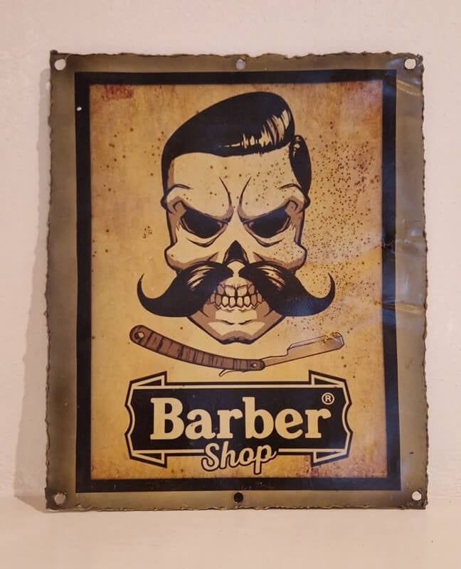 Wandbord, barber shop, metaal, kapper, skull, blik, Ophalen of Verzenden, Nieuw, Metaal, Decoratieobject