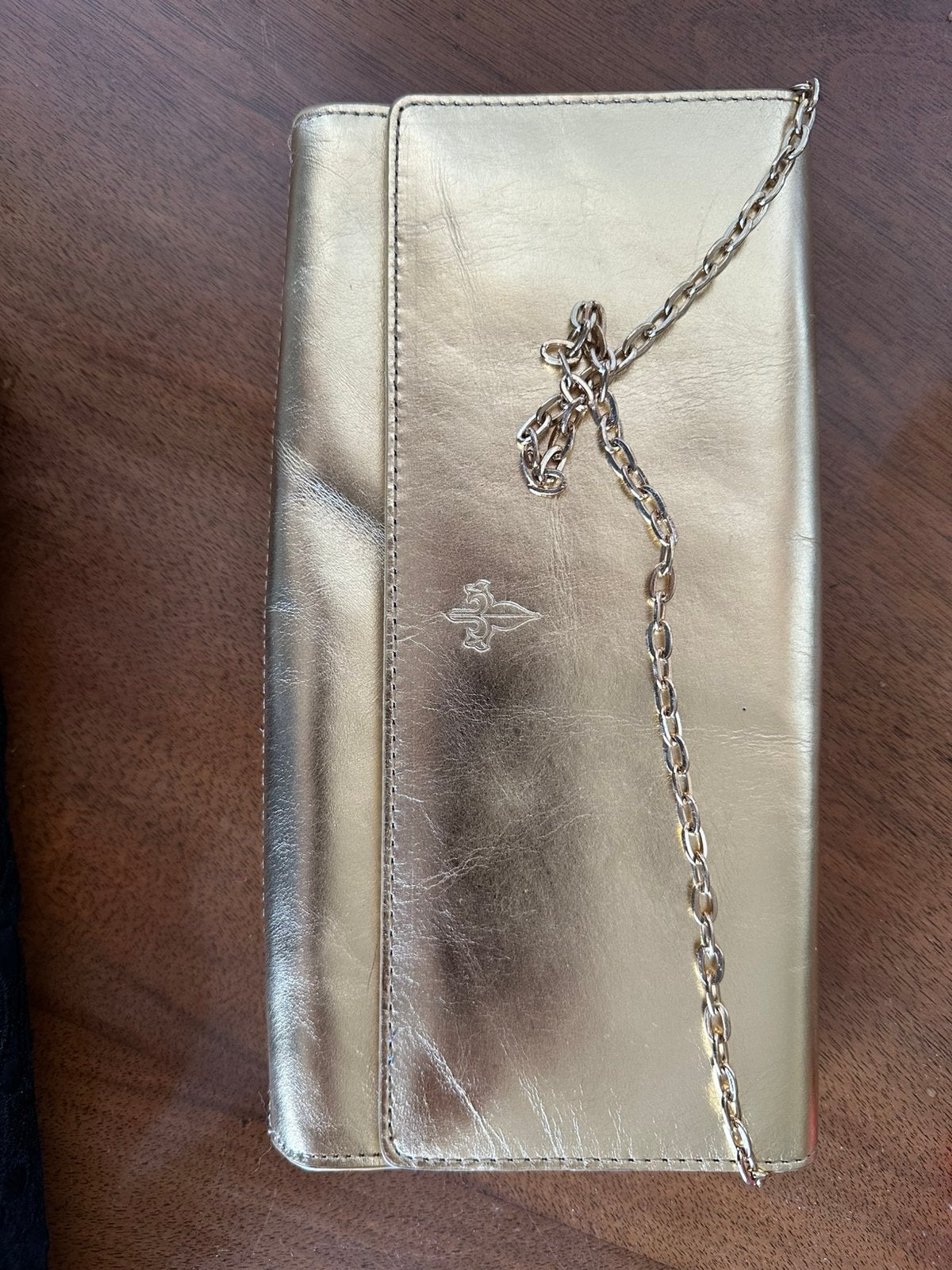 Gouden leren clutch afneembare ketting | gold leather clutch, Ophalen of Verzenden, Gebruikt, Overige kleuren, Avondtasje