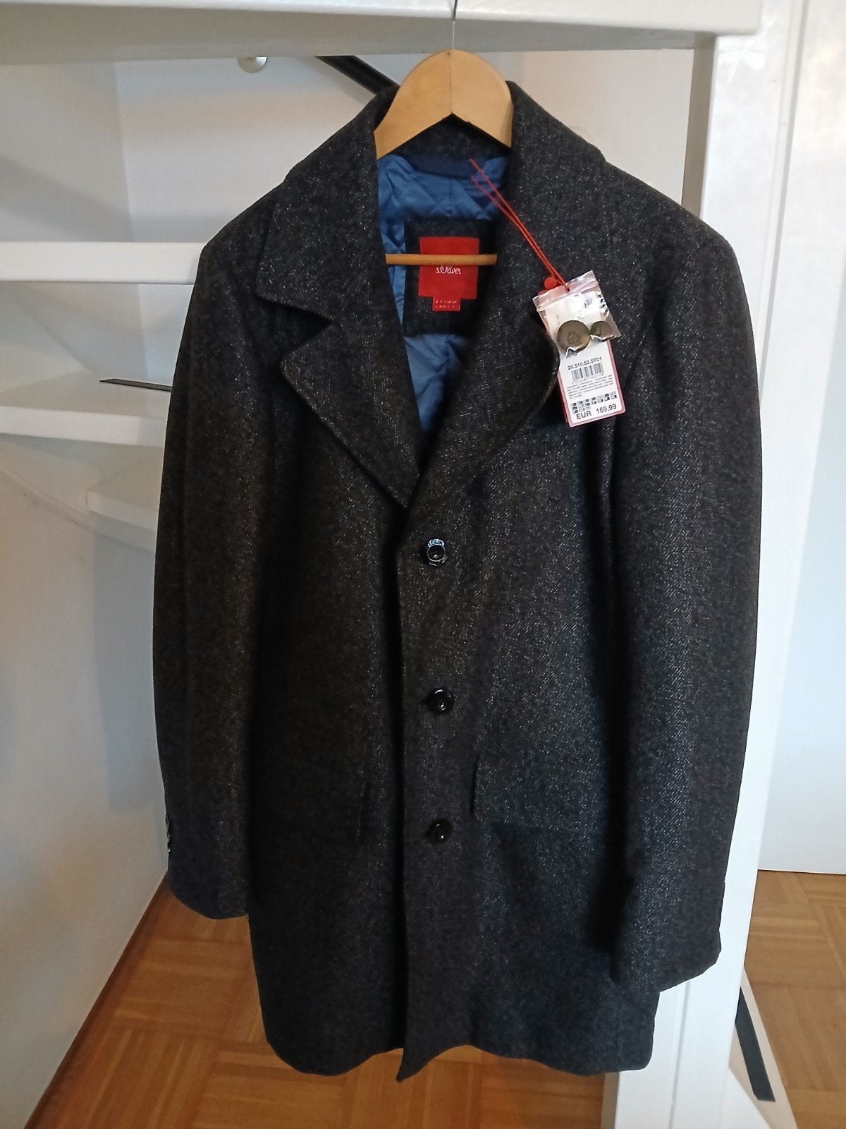 Nieuwe lange heren winterjas, s.Oliver zwart-grijs, maat L, Kleding | Heren, Kostuums en Colberts, Ophalen, Nieuw, Zwart