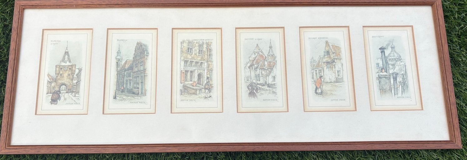 Anton Pieck Prenten in lijst - Diverse stadsgezichten, Ophalen of Verzenden, Achter glas