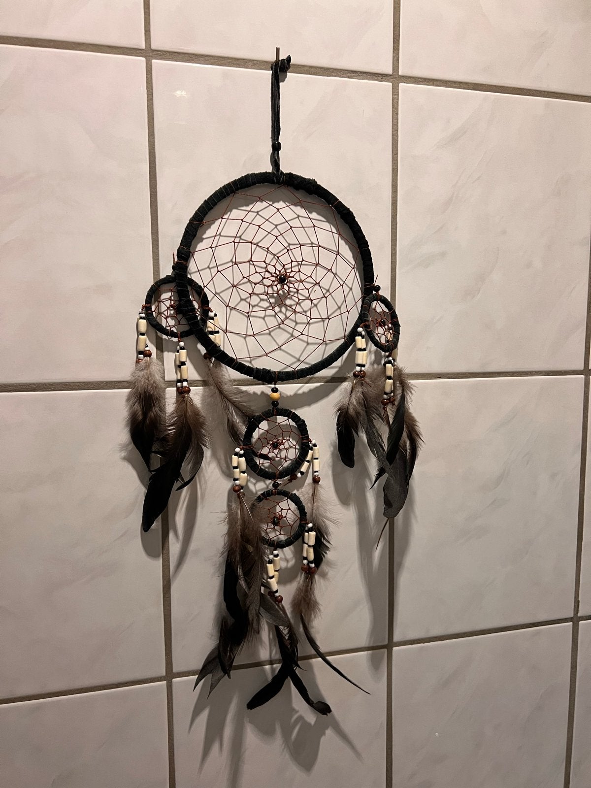 Dromenvanger met veren en kralen, Boho, Ophalen of Verzenden, Natuurlijk materiaal, Gebruikt
