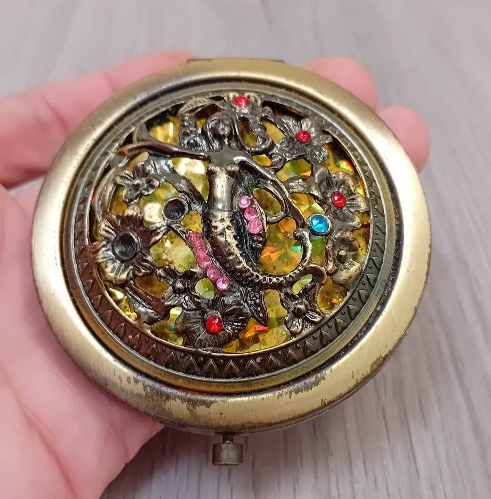 vintage compact spiegel, Huis en Inrichting, Woonaccessoires | Spiegels, Verzenden, Rechthoekig, Minder dan 50 cm, Minder dan 100 cm
