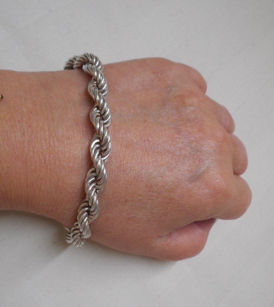 Zilveren zware vintage koord / Rope armband nr.1074