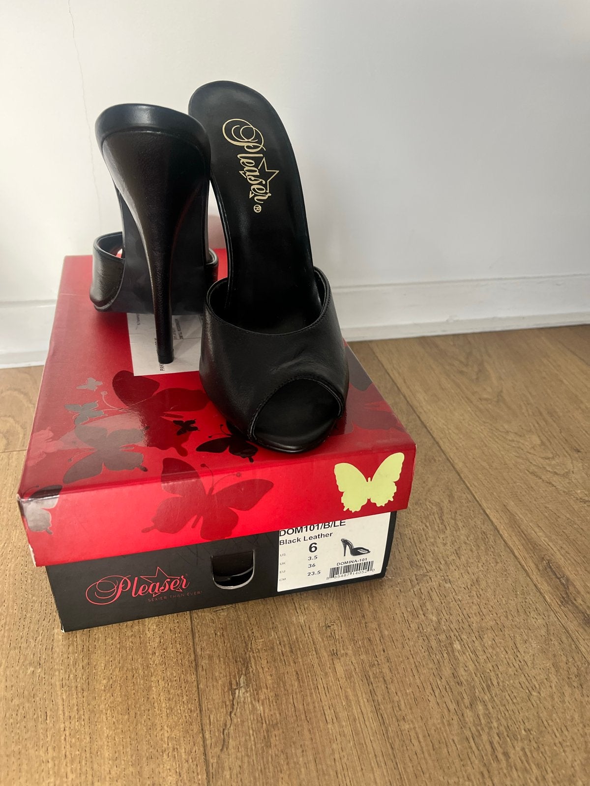 Pleaser Domina zwarte leren muiltjes - Nieuw, maat 36, Kleding | Dames, Ophalen of Verzenden, Nieuw, Zwart, Pumps