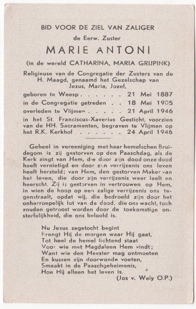 zr. Catharina Grijpink 1887 Weesp + 1946 Vlijmen, 58 jaar, Verzenden
