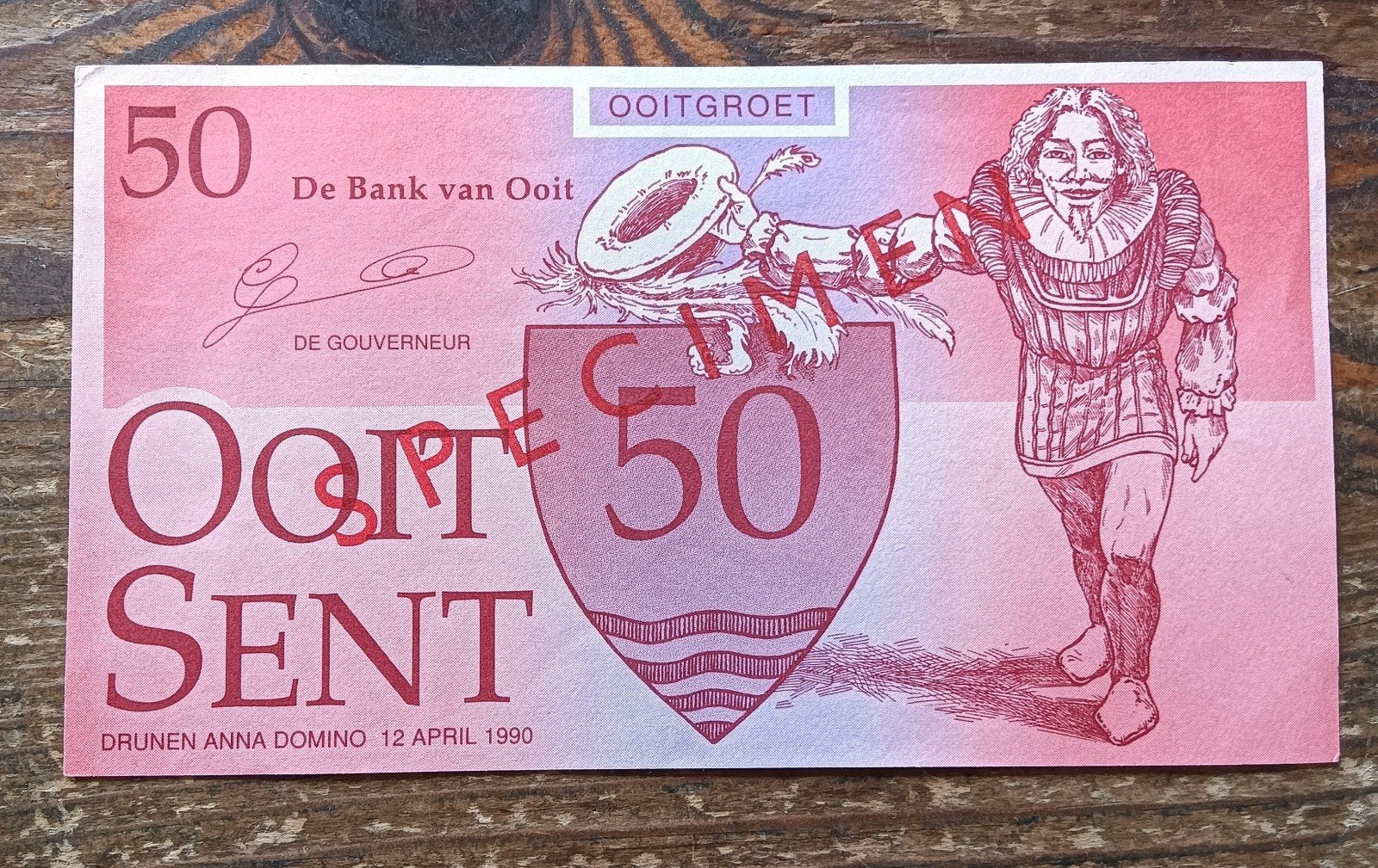 Playmoney land van Ooit 50 Ooit sent 1990 specimen speelgeld, Ophalen of Verzenden, Overige materialen, Nederland