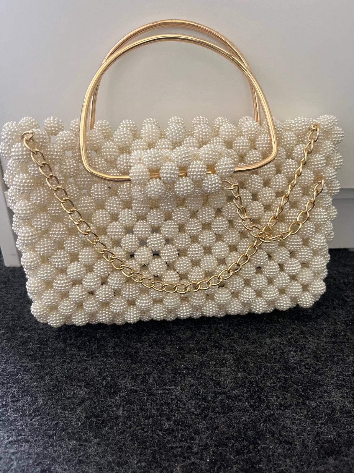 Handgemaakte Elegante Witte Parel Handtas met Gouden Details, Sieraden, Tassen en Uiterlijk, Tassen | Damestassen, Ophalen, Zo goed als nieuw