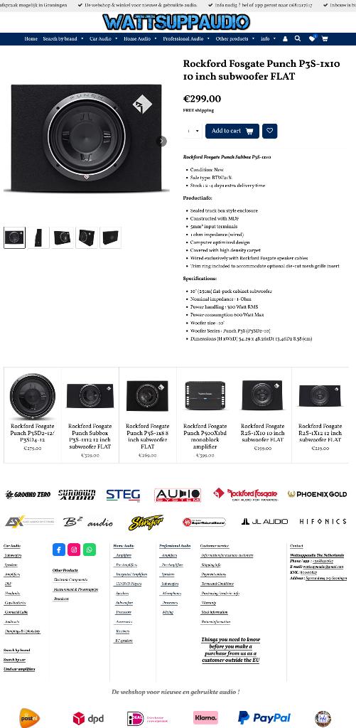 Rockford Fosgate Punch P3S-1x10 10 inch subwoofer FLAT, Auto diversen, Audio-design, Nieuw, Am Breilingsweg 3, 76709 Kronau, Duitsland