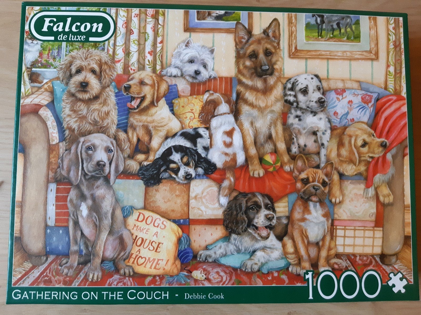 Falcon de Luxe Legpuzzel - Honden op de bank - 1000 stukjes, Ophalen of Verzenden, 500 t/m 1500 stukjes, Zo goed als nieuw, Legpuzzel