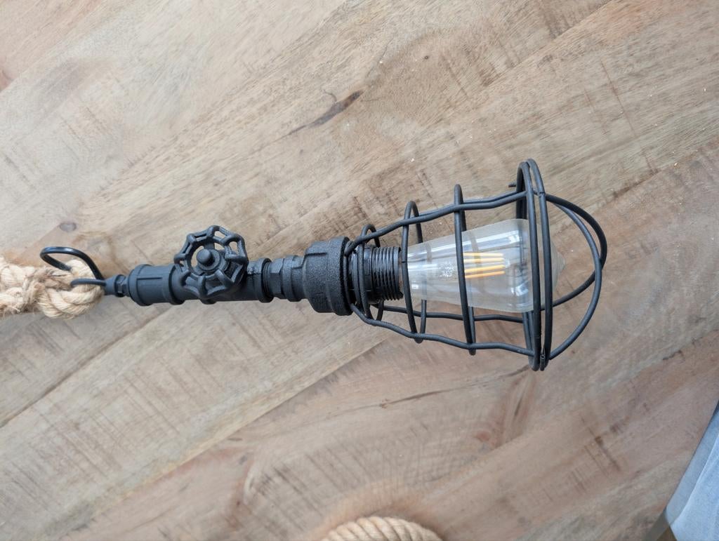 Set van 2 Stoere Industriële Touwlampen - INCLUSIEF LED-boll, Ophalen, Zo goed als nieuw, Metaal