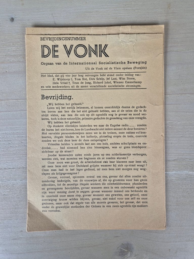 Wo2 Illegale pers verzetskrant De Vonk Bevrijdingsnummer, Verzamelen, Ophalen of Verzenden, Nederland, Overige typen