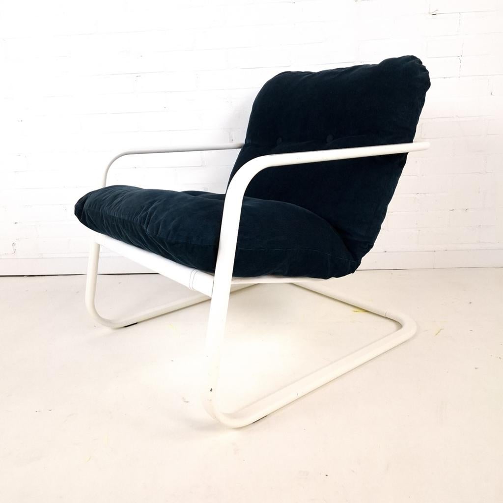 Vintage Ikea fauteuil Rörberg jaren 90 wit metaal blauw, Antiek en Kunst, Antiek | Meubels | Stoelen en Banken, Ophalen