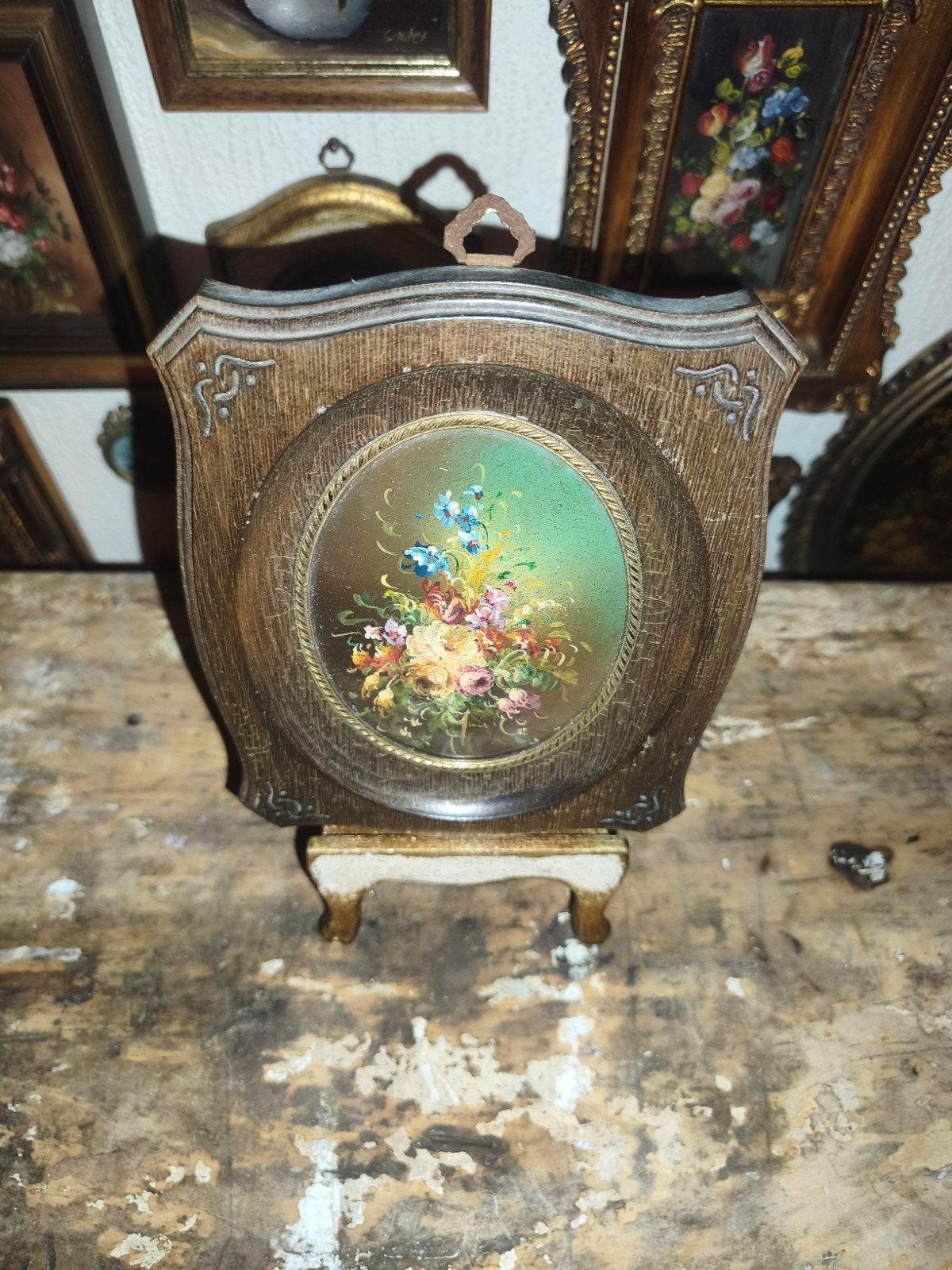 oud schilderijtje schilderij lijst stilleven bloemen R10, Antiek en Kunst, Ophalen of Verzenden