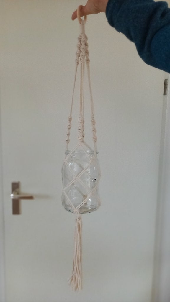macramé hanger met glazen weckpot, Huis en Inrichting, Beige, Boho, Textiel, Ophalen of Verzenden
