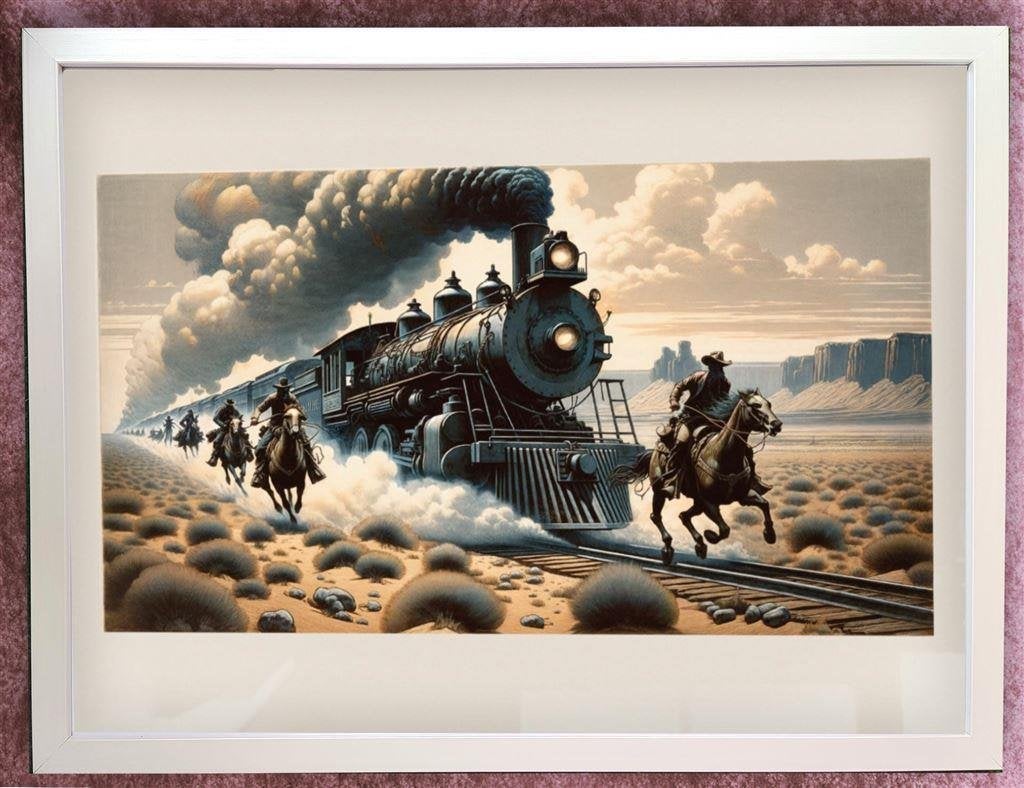 [Poster in Frame] Cowboy Stoomtrein Wilde Westen Western Art, Verzenden, Nieuw, A1 t/m A3, Film en Tv