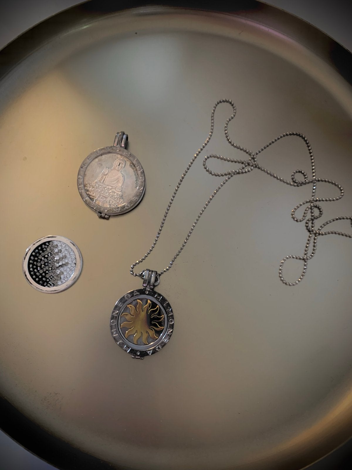 Mi Moneda Zilveren ketting met hangers: Boeddha, Zon en Maan, Ophalen of Verzenden, Gebruikt, Zilver, Met hanger