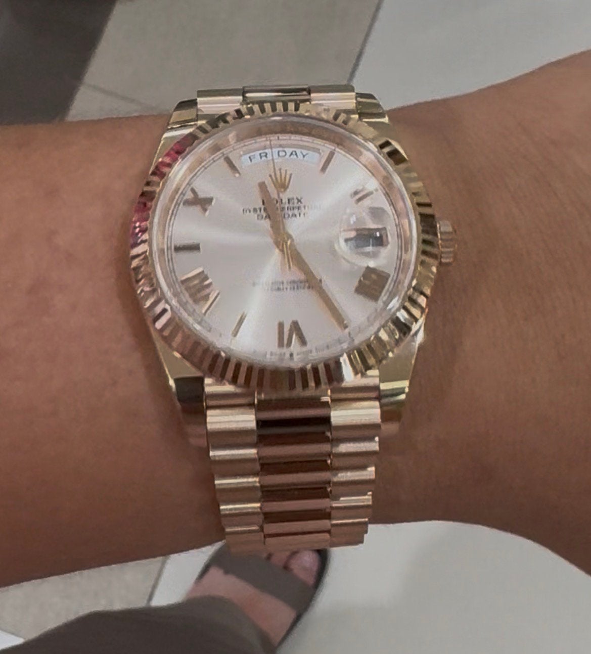 Daydate rose goud sundust dial, Ophalen of Verzenden, Zo goed als nieuw, Goud, Overige merken