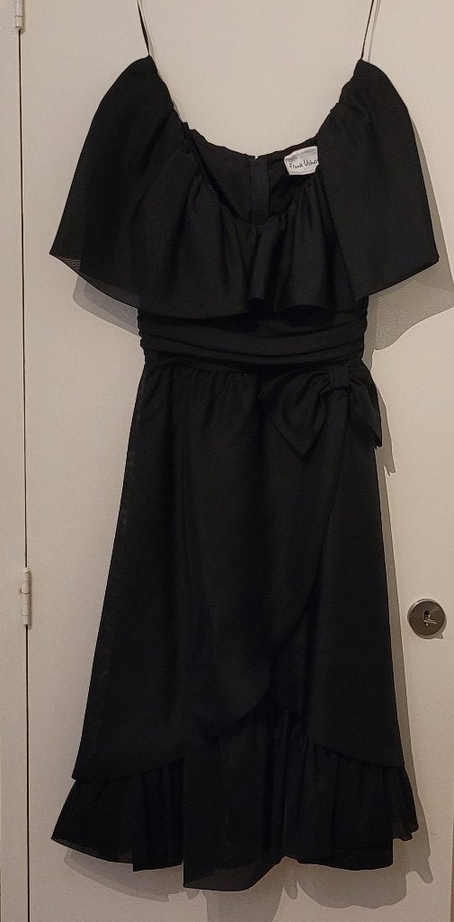 Frank Usher zwarte vintage cocktailjurk maat 34, Verzenden, Zwart, Zo goed als nieuw, Knielengte