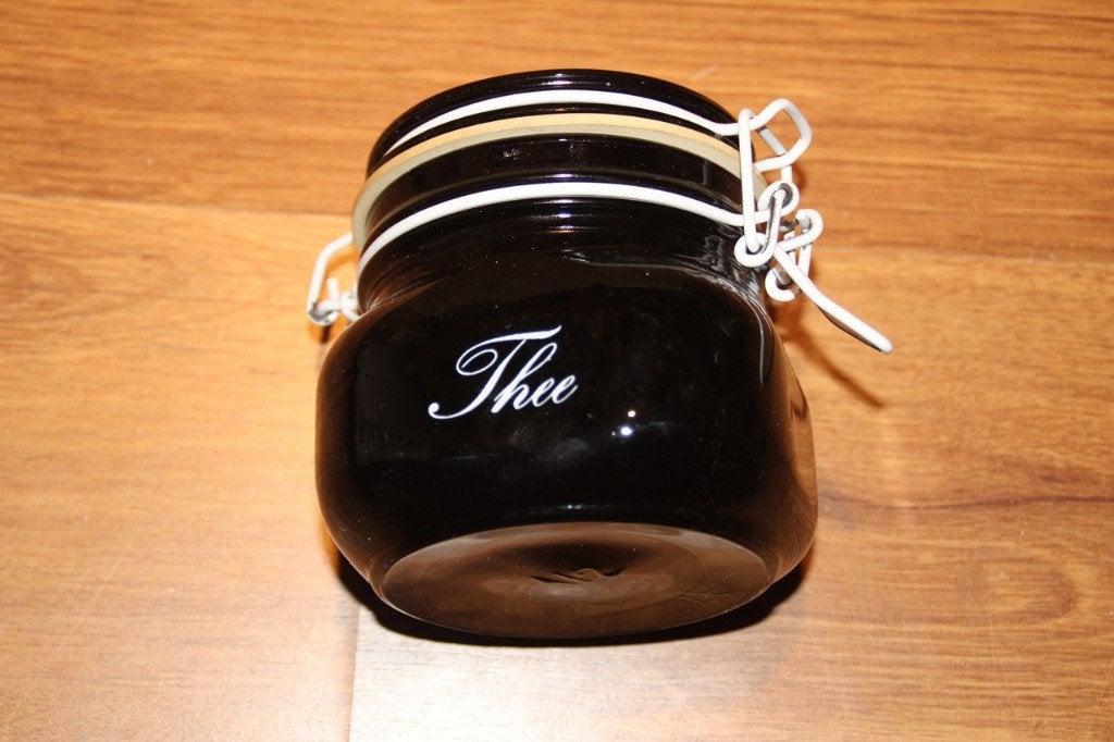 thee voorraadpot zwart, Ophalen of Verzenden, Gebruikt, Glas, Pot, Bus of Blik