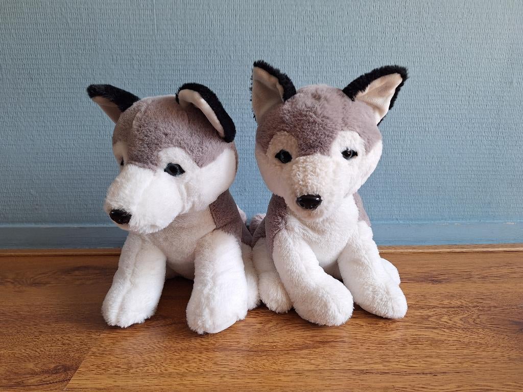 Twee Husky knuffels, Gebruikt, Overige merken, Overige karakters, Grijs