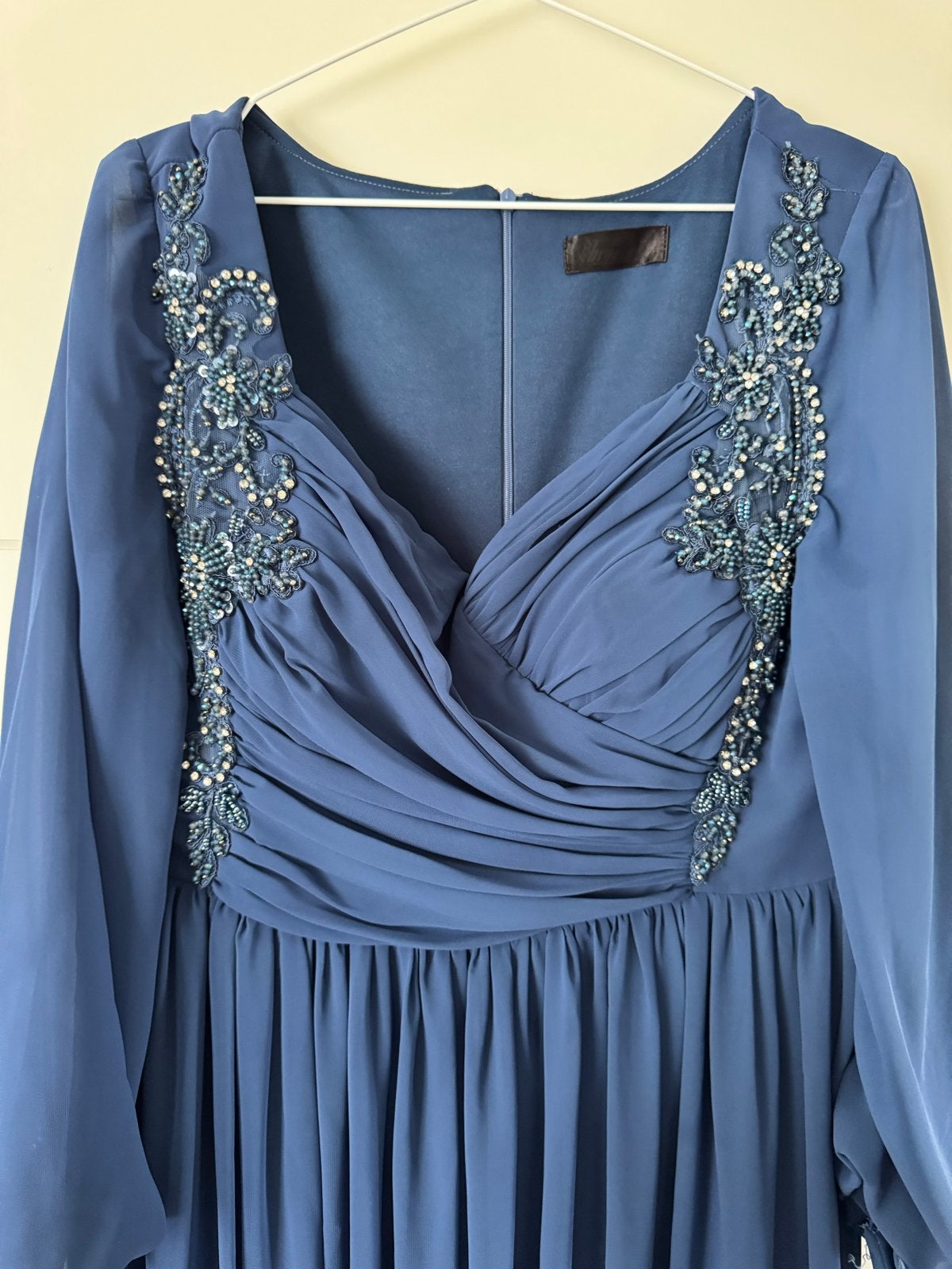Blauwe avondjurk / abiye maat 44, Galajurk, Blauw, Zo goed als nieuw, Ophalen