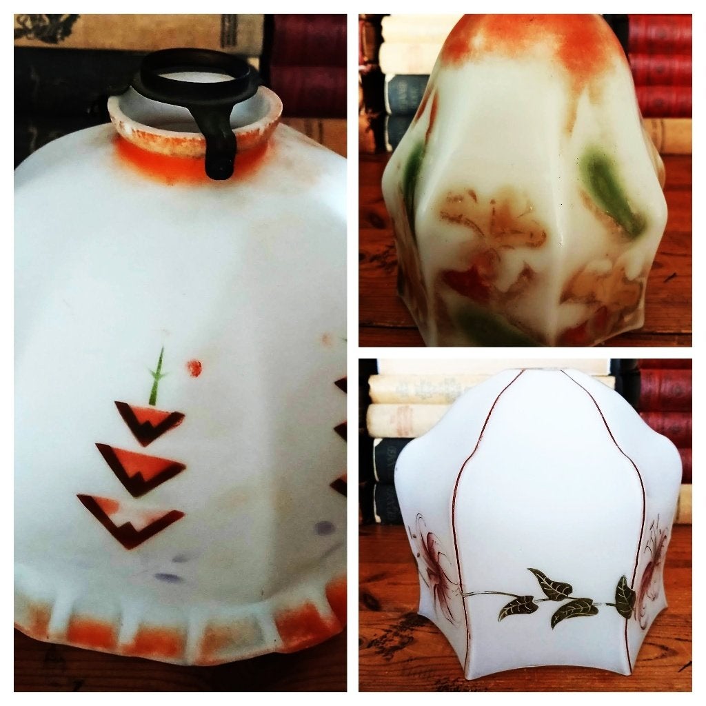 Antieke brocante glazen lampenkap opaline glas art deco, Ophalen of Verzenden