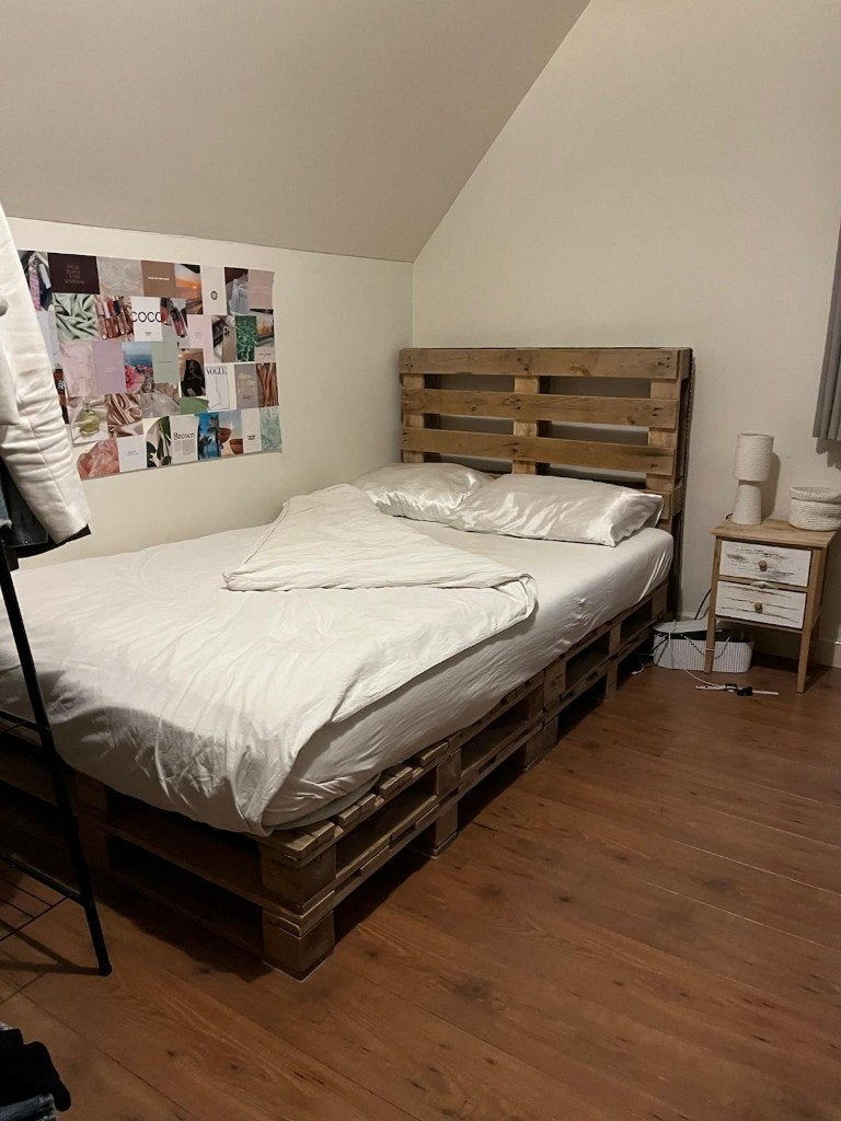 Pallet bed palletbed, Huis en Inrichting, Ophalen, Gebruikt, Eenpersoons, Bruin