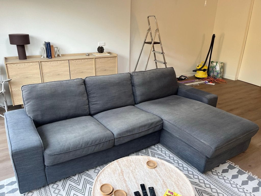 IKEA Kivik hoekbank met chaise longue - donkergrijs, Ophalen, 250 tot 300 cm, Gebruikt, 125 tot 150 cm
