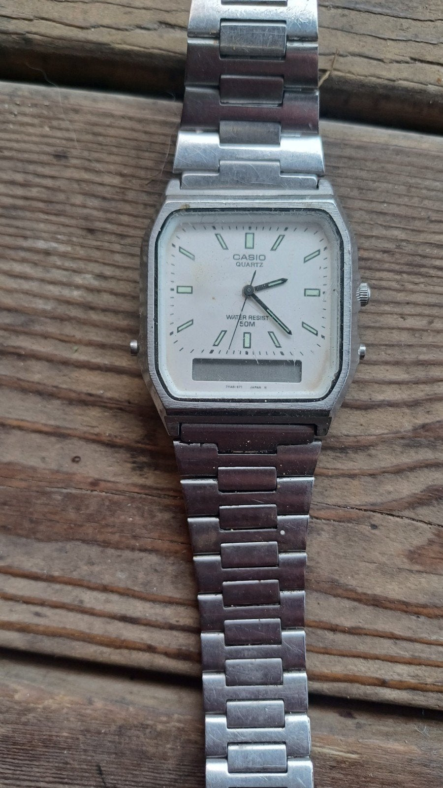 Vintage Casio Quartz AMW-30 Polshorloge - Gebruikt, Gebruikt, Staal, Polshorloge, Ophalen of Verzenden