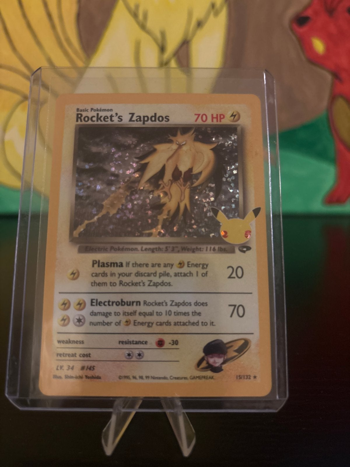 Rocket's Zapdos Pokémon kaart (Celebrations 25th Anniversary, Ophalen of Verzenden, Zo goed als nieuw, Losse kaart, Foil