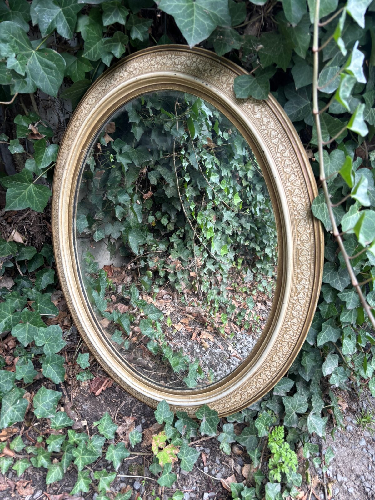 Vintage klassieke spiegel, Antiek en Kunst, Ophalen, Ovaal, Minder dan 50 cm, 100 tot 150 cm